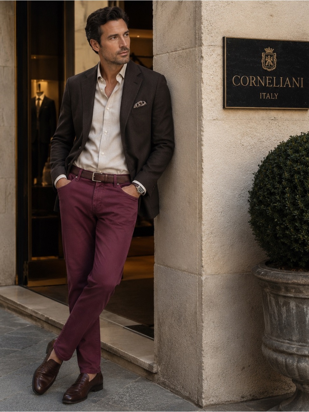 CORNELIANI ID LUXURY DENIM ITALY MADE y5p Jeans Pants 30x30 Burgundy‎